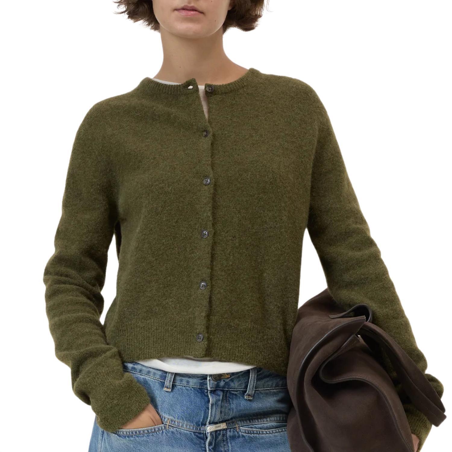 New Closed Crew Neck Cardigan In Deep Olive